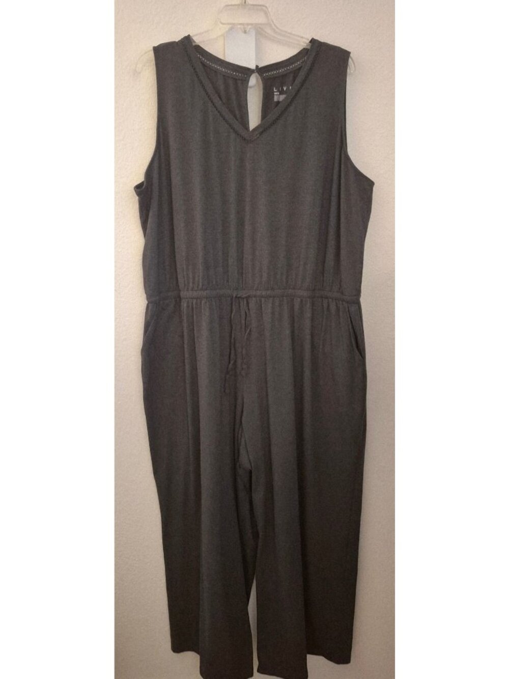 Livi Active Lane Bryant Grey Wide Leg Lounge Jumpsuit Size 26/28 GUC